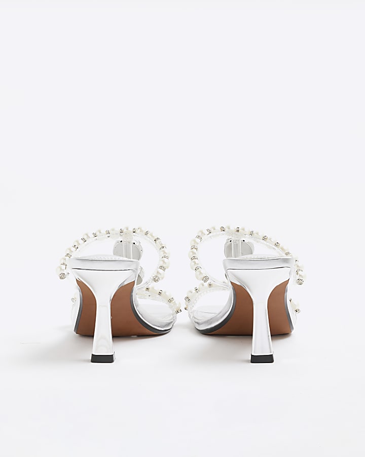 Silver Pearl Diamante Heeled Sandals