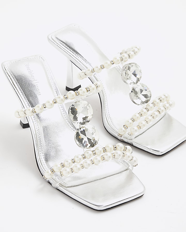 Silver Pearl Diamante Heeled Sandals