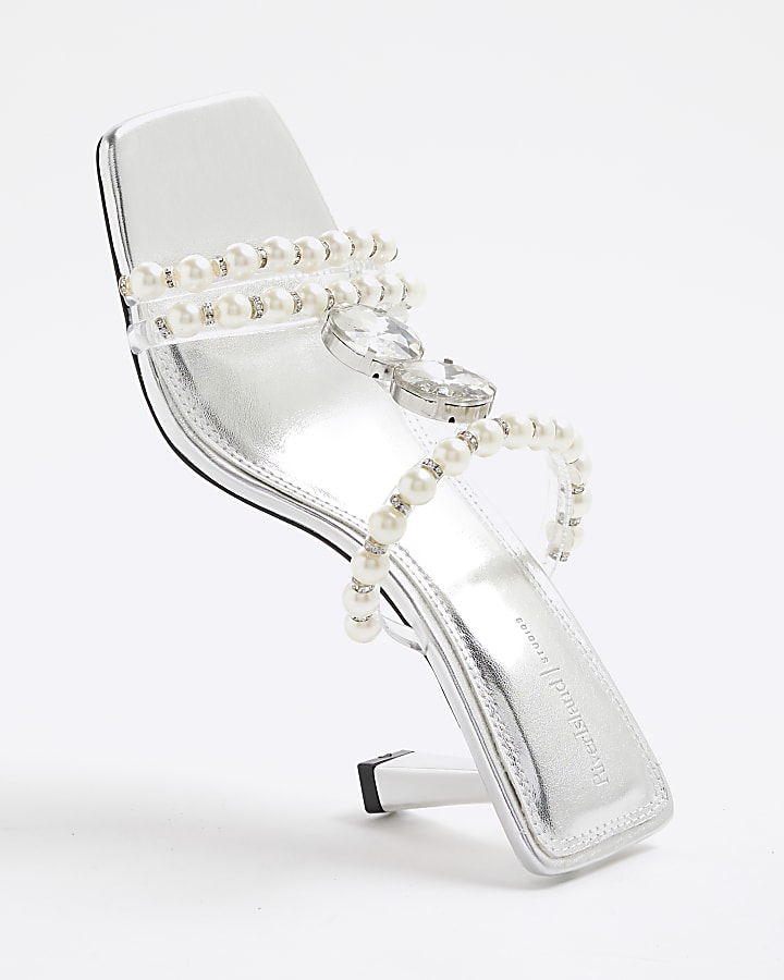 Silver Pearl Diamante Heeled Sandals