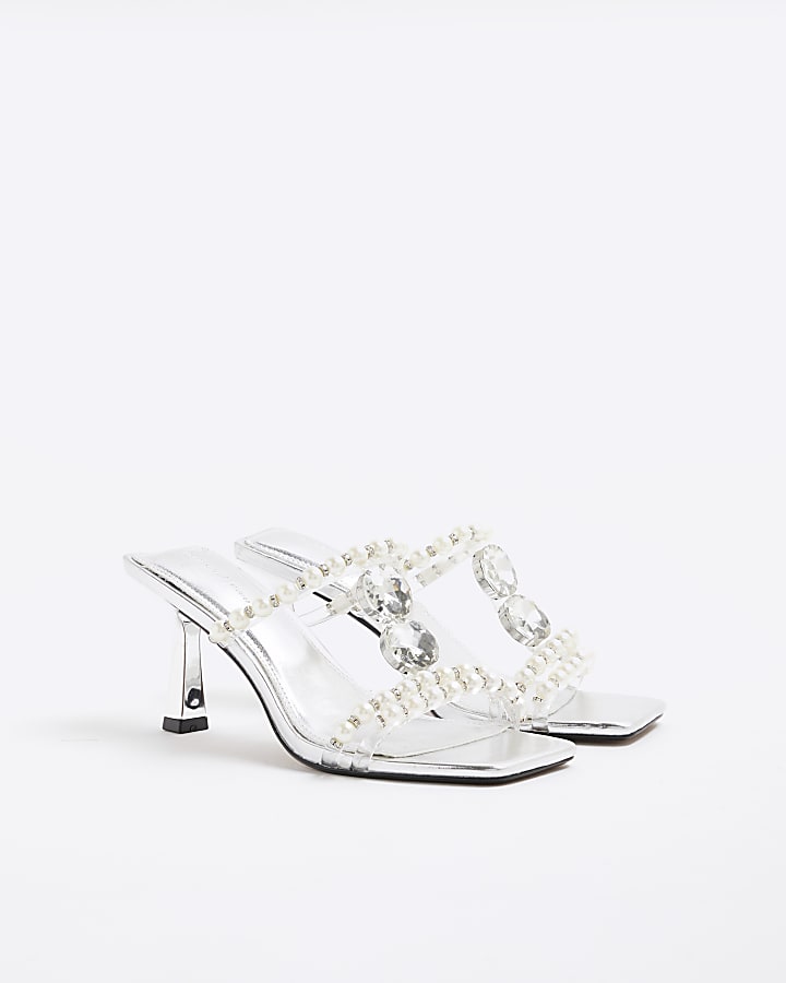 Silver Pearl Diamante Heeled Sandals