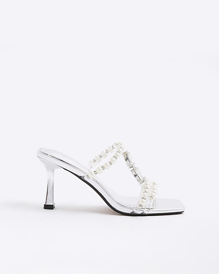 Silver Pearl Diamante Heeled Sandals