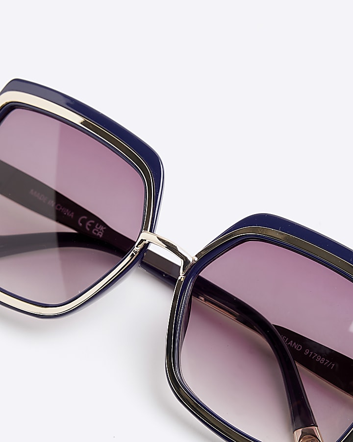 Navy Oversized Metal Square Sunglasses