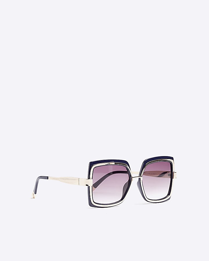 Navy Oversized Metal Square Sunglasses