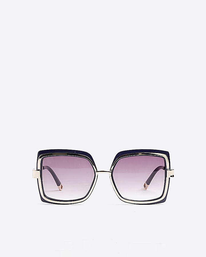 Navy Oversized Metal Square Sunglasses