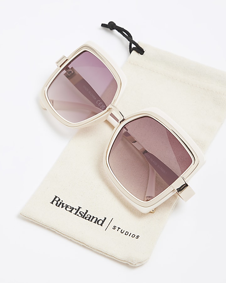 Cream Oversized Metal Square Sunglasses