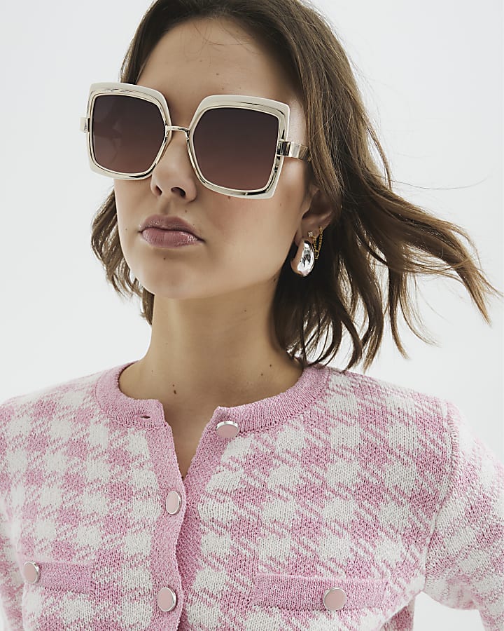 Cream Oversized Metal Square Sunglasses