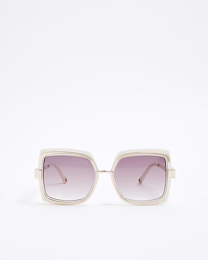 Cream Oversized Metal Square Sunglasses