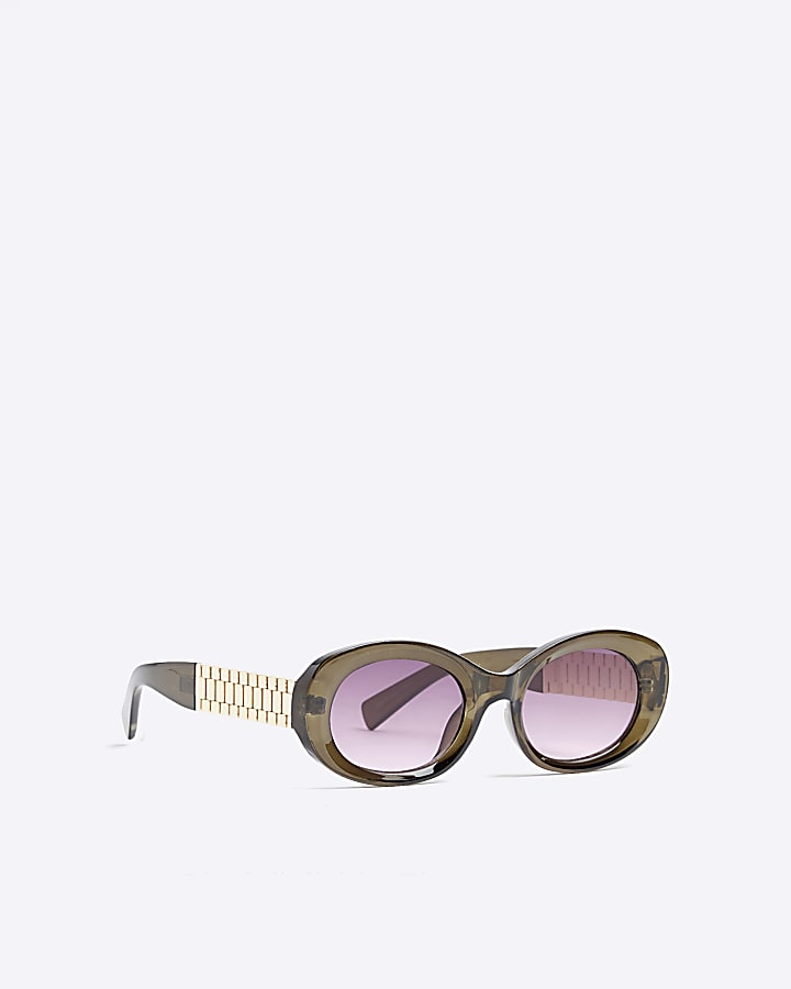 Green Gold Oval Watch Link Temple Sunglasses