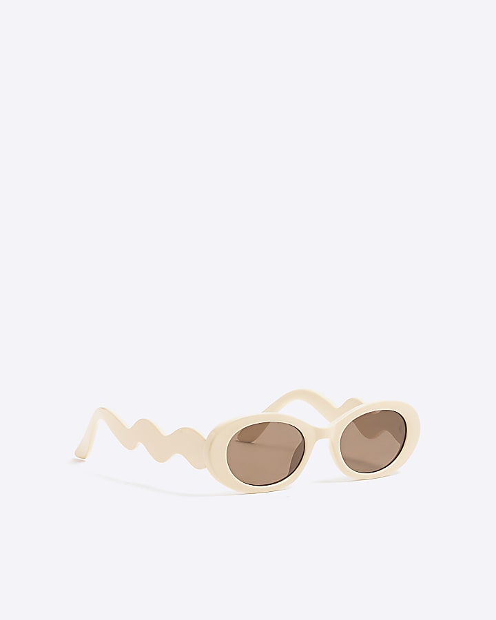 Cream Oval Wavy Slim Sunglasses