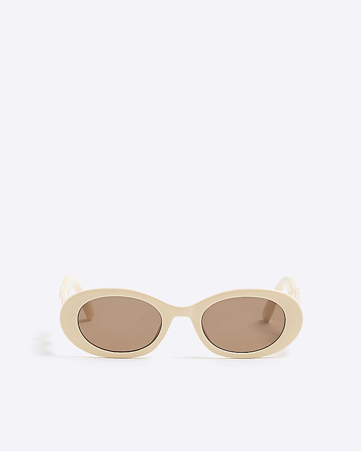 Cream Oval Wavy Slim Sunglasses