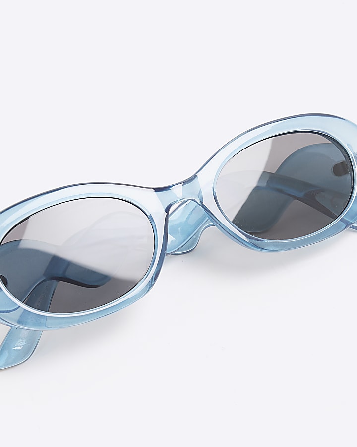 Blue Oval Wavy Slim Sunglasses