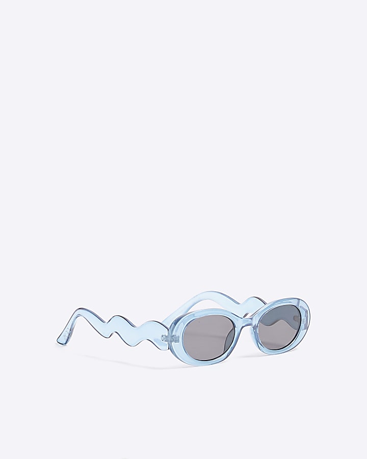 Blue Oval Wavy Slim Sunglasses