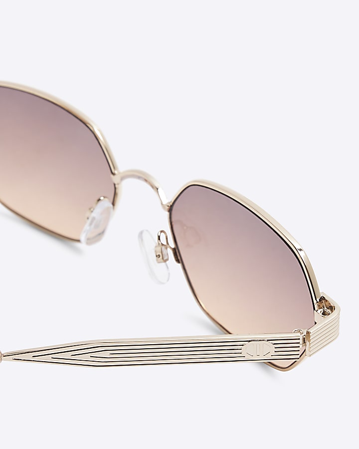 Gold Metal Retro Hexagon Sunglasses