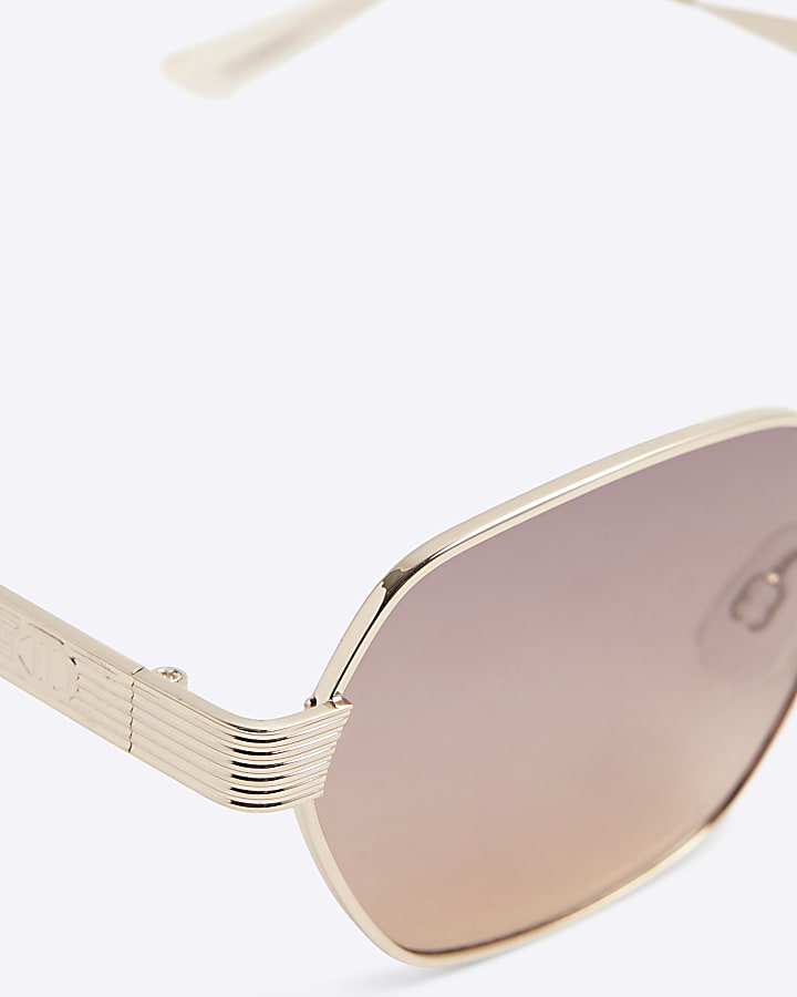 Gold Metal Retro Hexagon Sunglasses