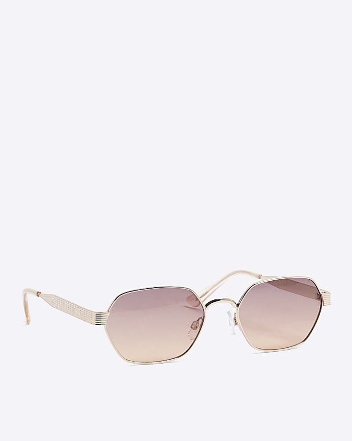 Gold Metal Retro Hexagon Sunglasses