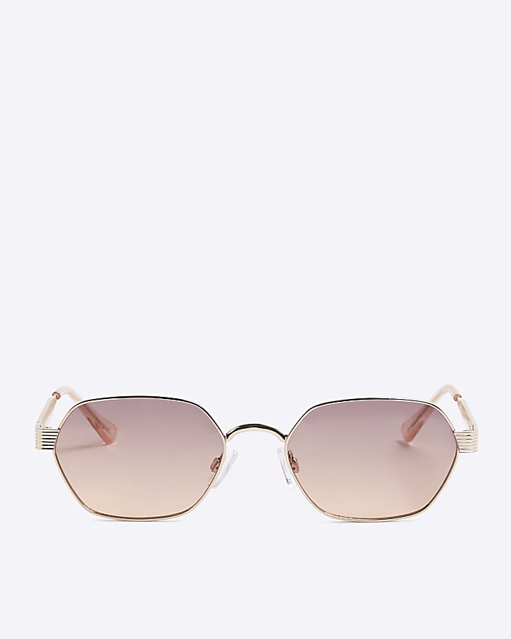 Gold Metal Retro Hexagon Sunglasses