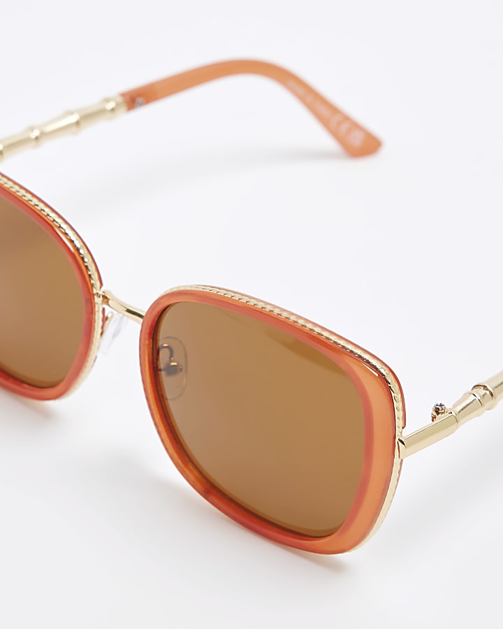 Orange Oversized Gold Trim Sunglasses