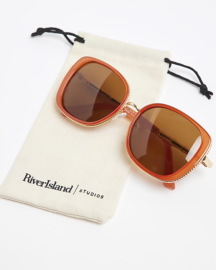 Orange Oversized Gold Trim Sunglasses