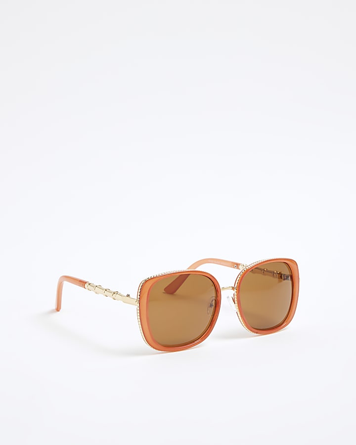 Orange Oversized Gold Trim Sunglasses