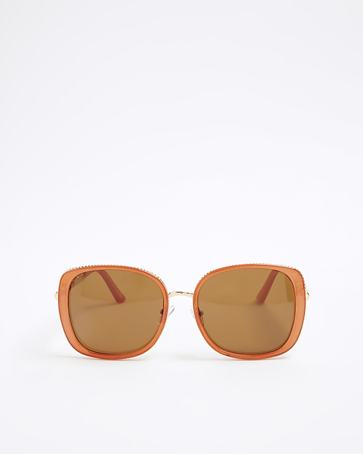 Orange Oversized Gold Trim Sunglasses