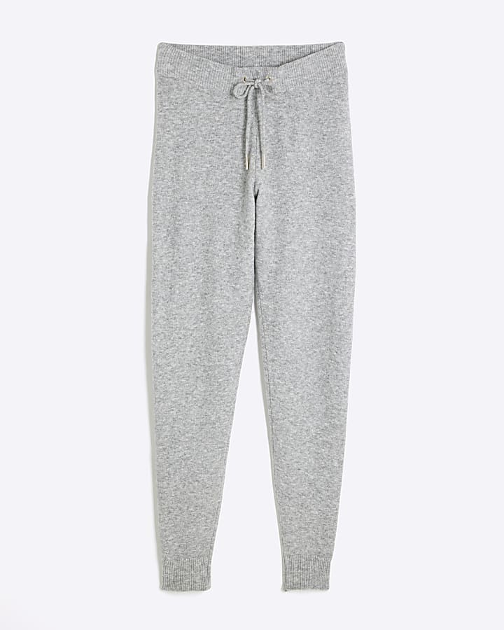 Grey Knit Wide Leg Joggers