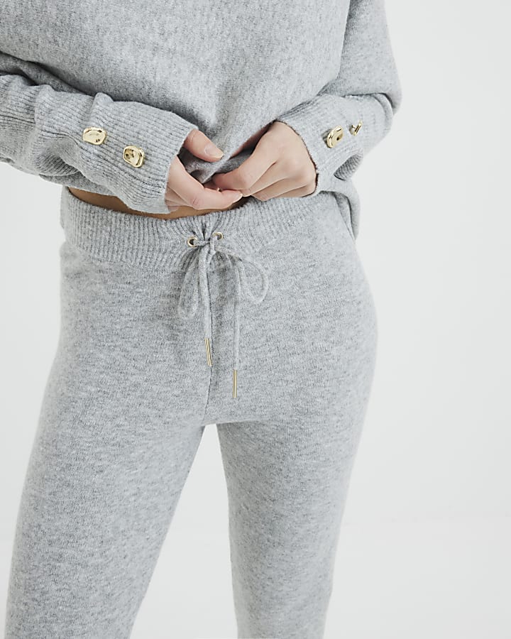 Grey Knit Wide Leg Joggers