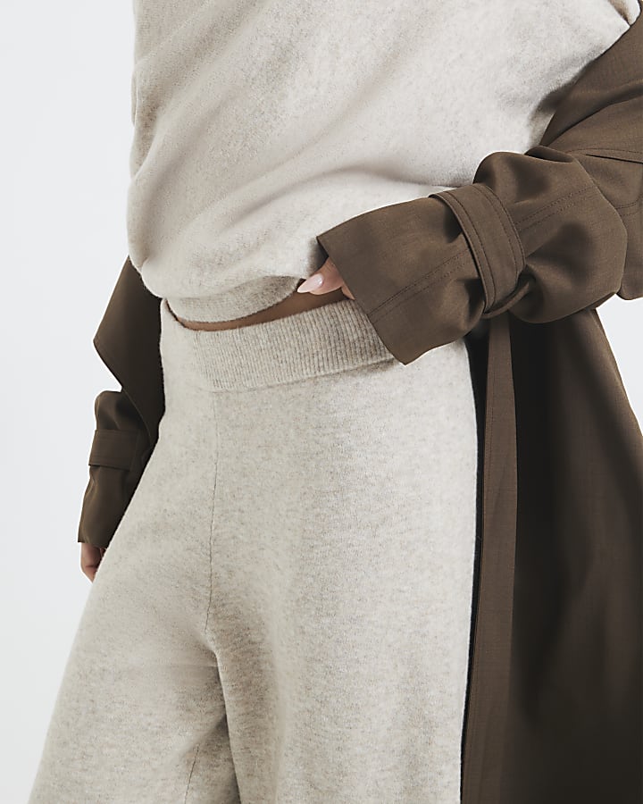 Beige Knit Wide Leg Joggers