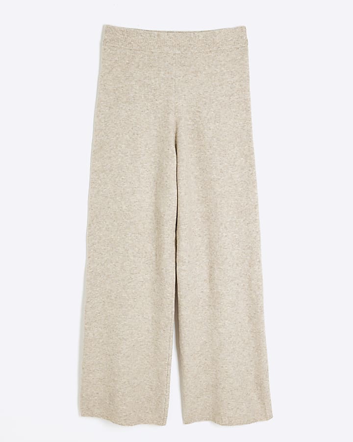 Beige Knit Wide Leg Joggers