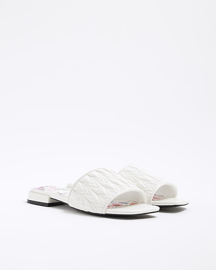 White Textured Mule Sandals