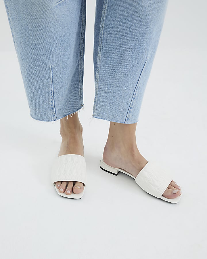 White Textured Mule Sandals