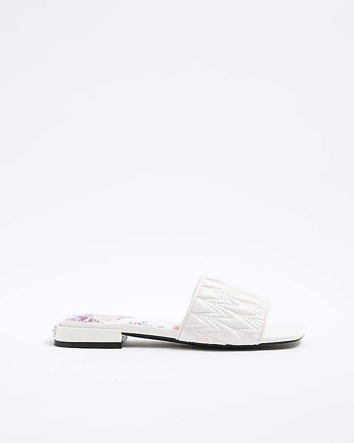 White Textured Mule Sandals