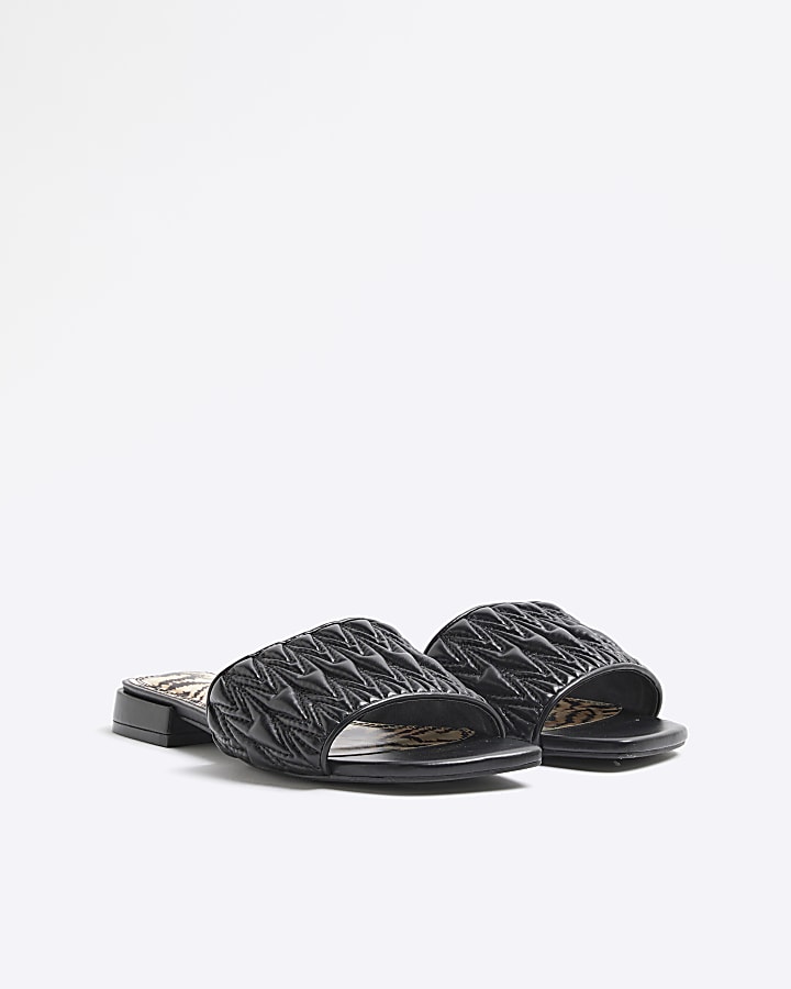 Black Textured Mule Sandals