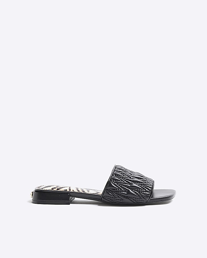 Black Textured Mule Sandals