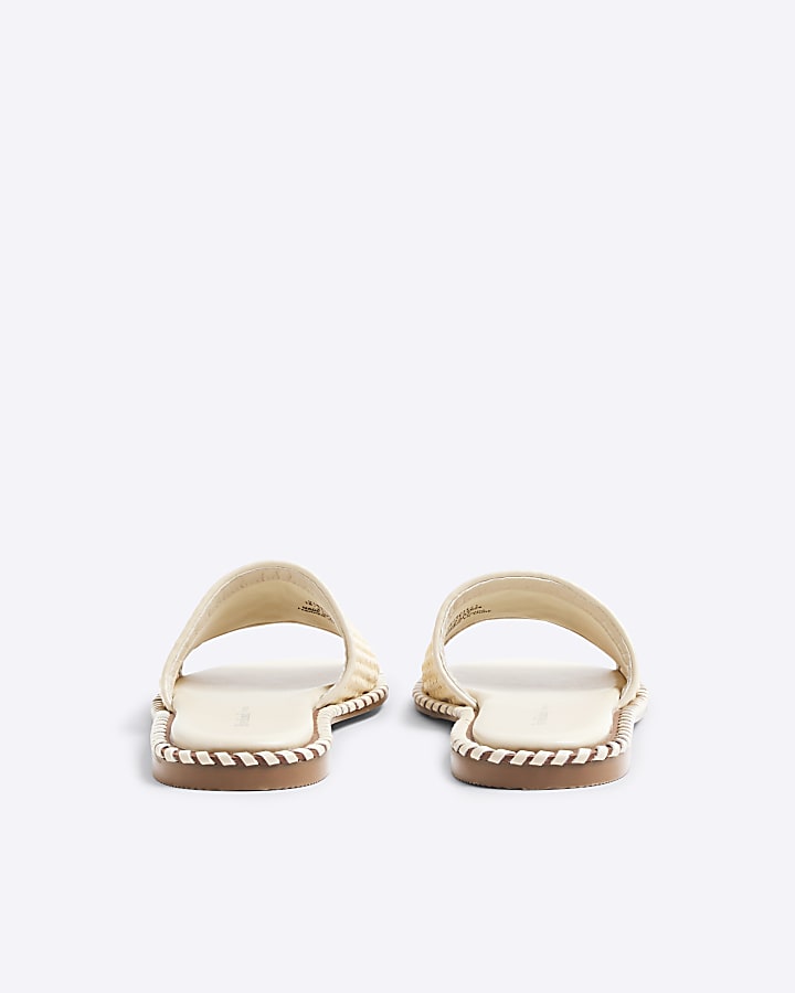 Beige Raffia Flat Sandals