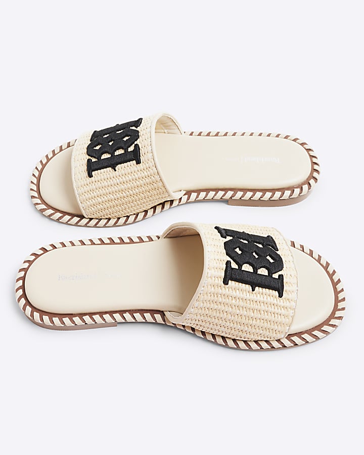 Beige Raffia Flat Sandals