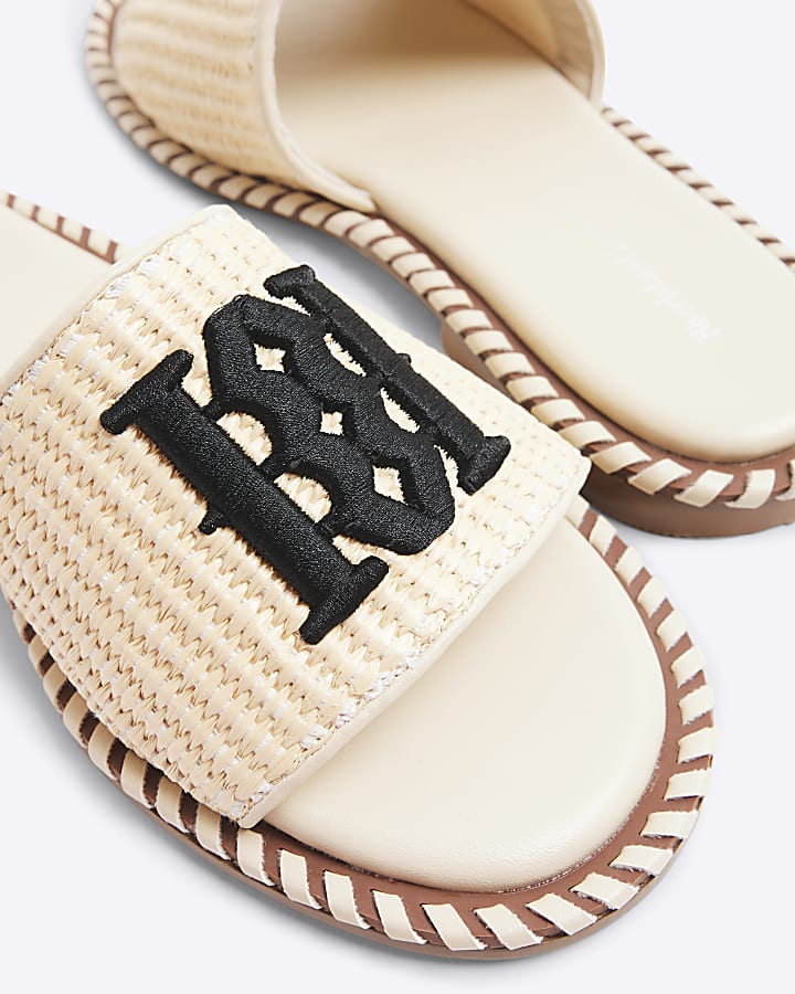 Beige Raffia Flat Sandals