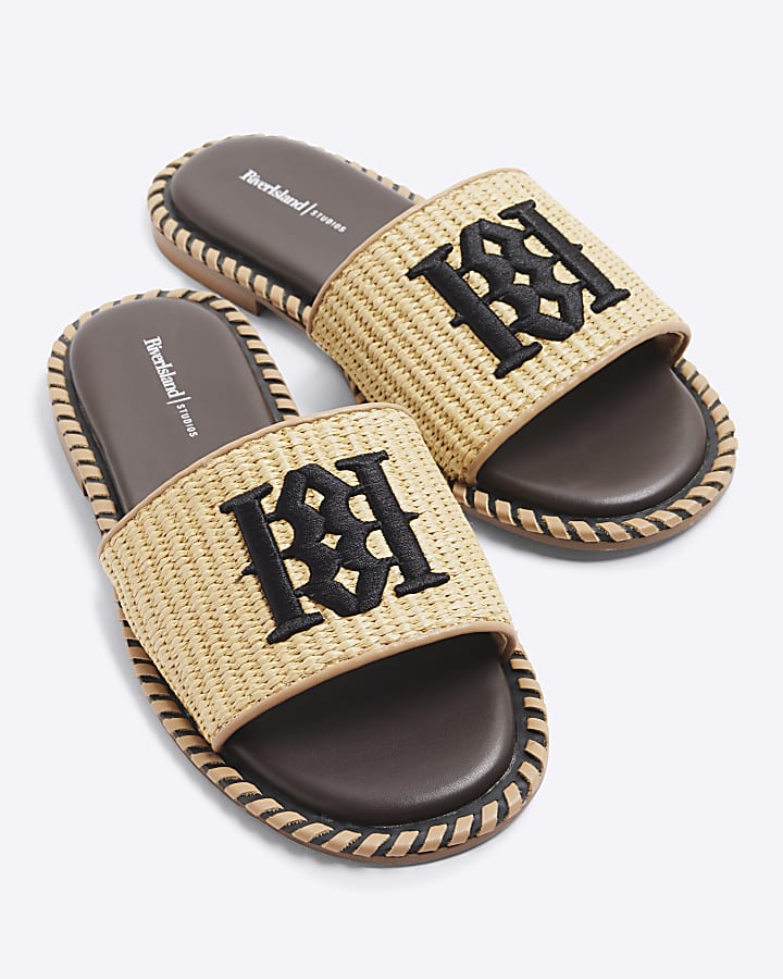 Brown Raffia Flat Sandals