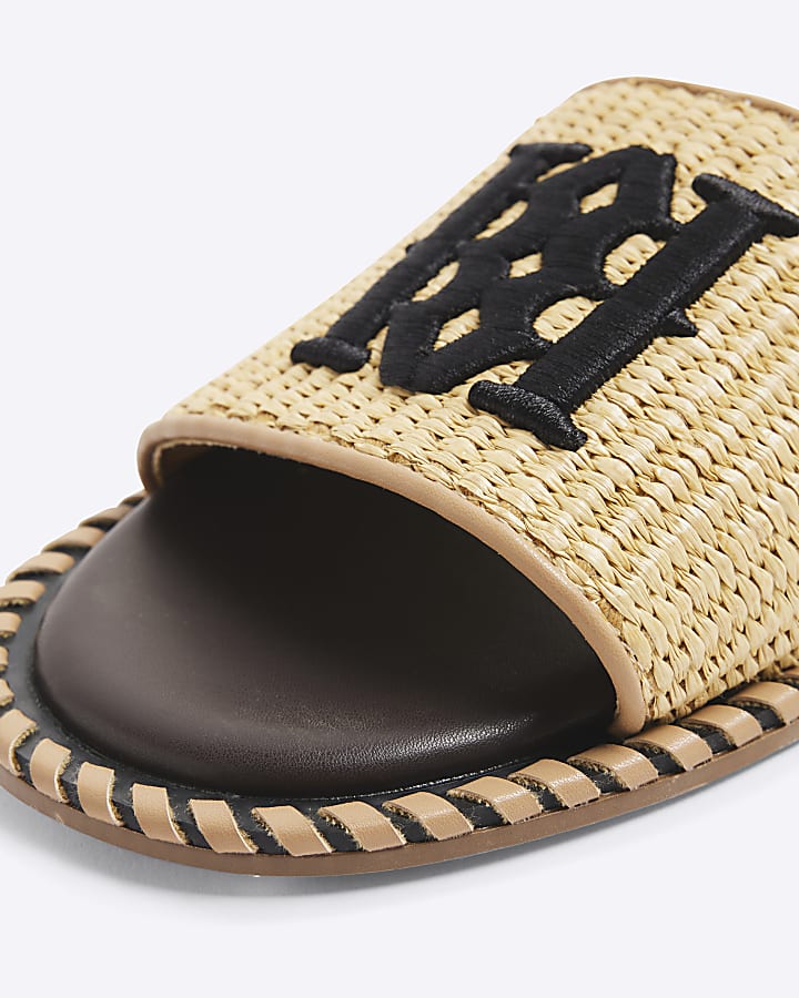 Brown Raffia Flat Sandals