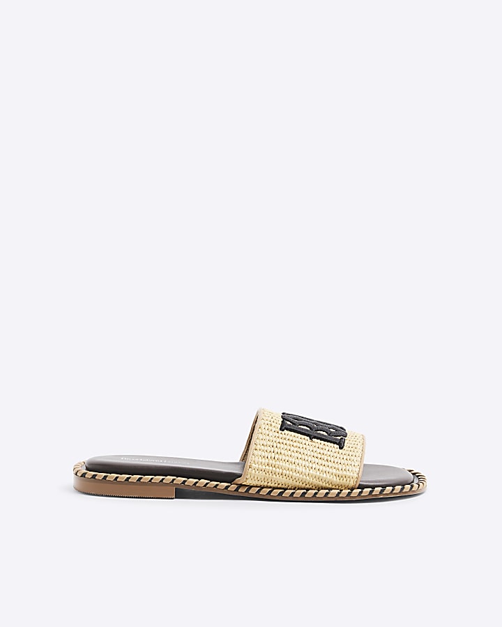 Brown Raffia Flat Sandals