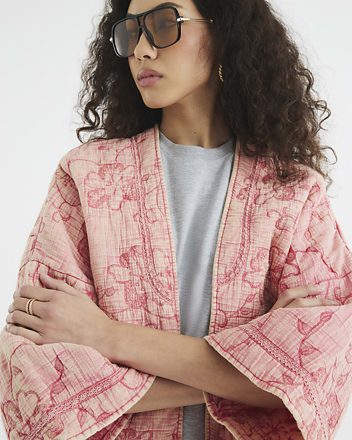 Pink Quilted Floral Oversized Jacket