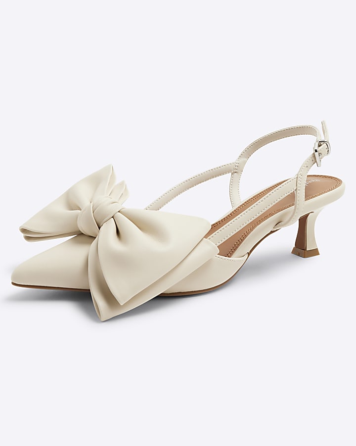 Cream Sling Back Bow Court Heels