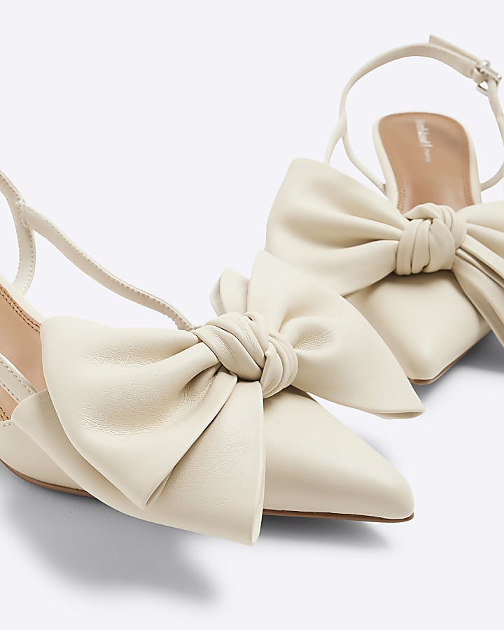 Cream Sling Back Bow Court Heels