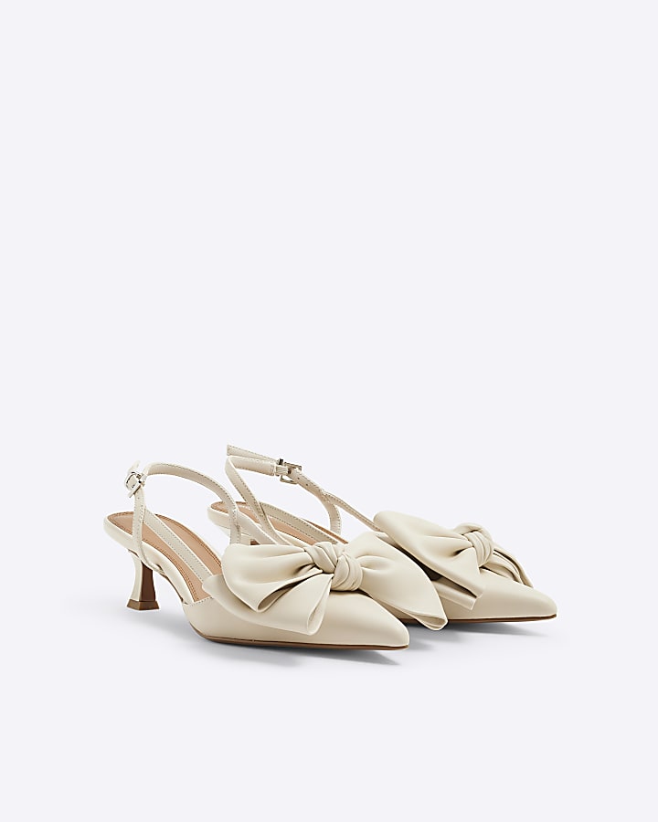 Cream Sling Back Bow Court Heels