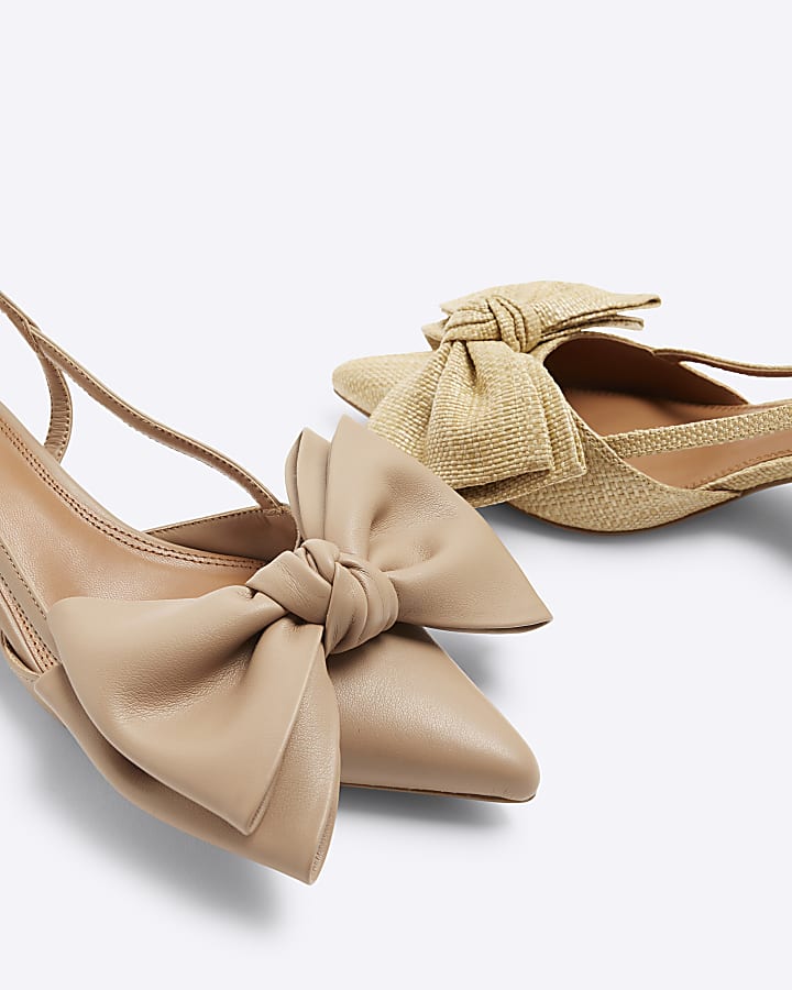 Beige Sling Back Bow Court Heels