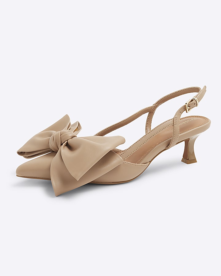 Beige Sling Back Bow Court Heels