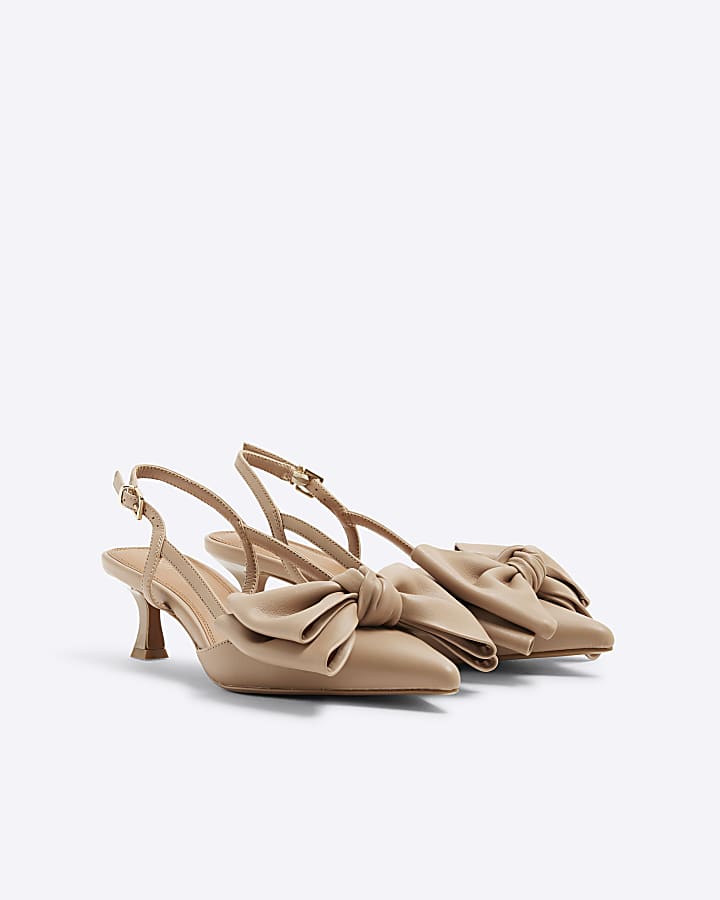 Beige Sling Back Bow Court Heels