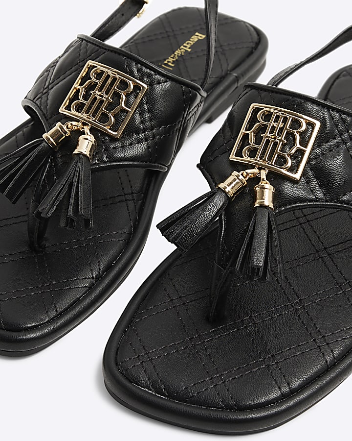 Black Toe Thong Tassel Sandals