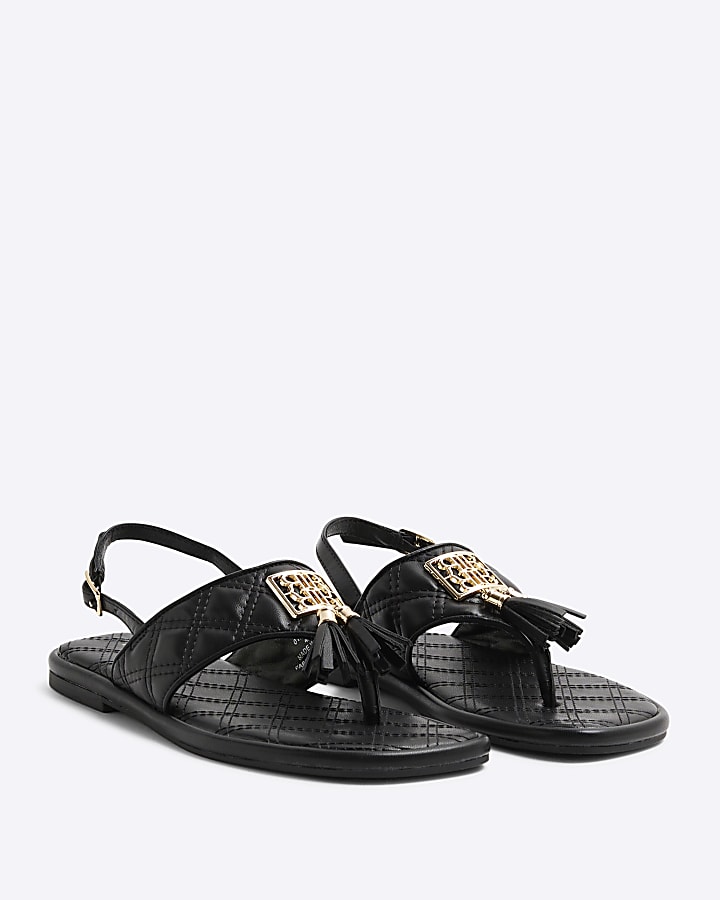 Black Toe Thong Tassel Sandals