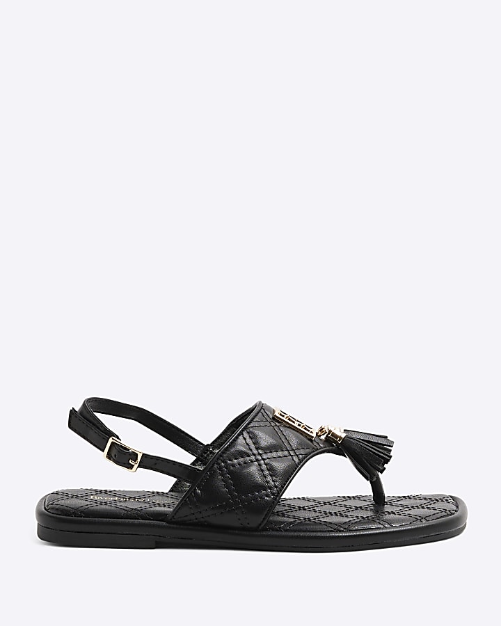 Black Toe Thong Tassel Sandals