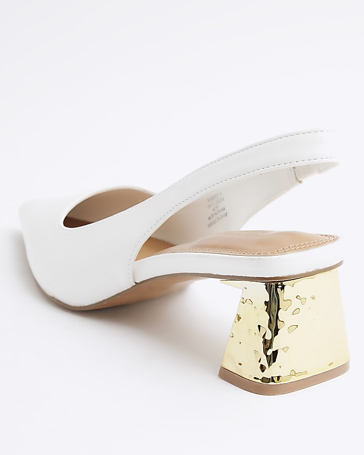 Cream Sling Back Court Metal Heeled Shoes